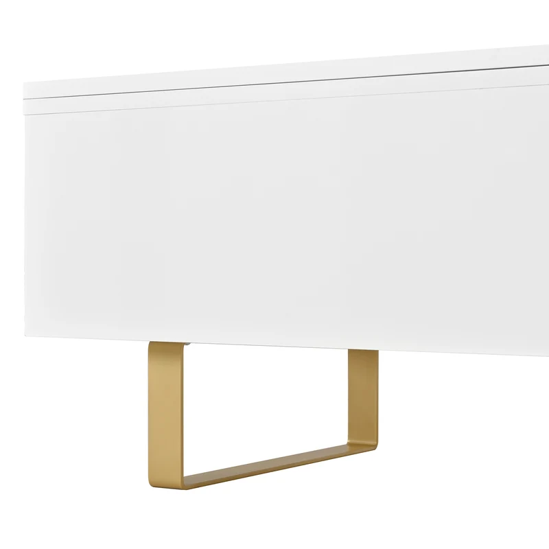 Table basse relevable blanc brillant réglable avec rangement, tiroir et pieds dorés 100x50cm MODERNFLOORSET