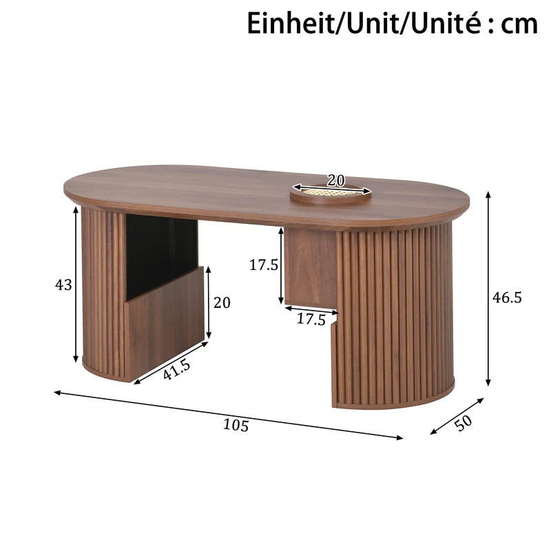 Table basse ovale effet noyer avec rangement tressé 105x50x46,5cm MODERNRACKSET