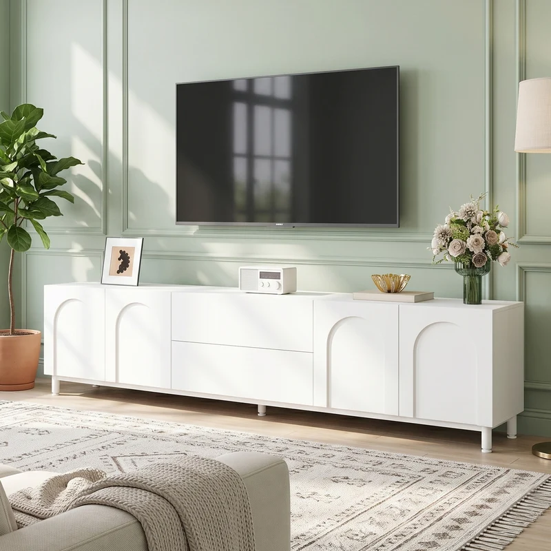 Meuble TV blanc à motif arc avec 4 portes et 2 tiroirs MODERNCREDENZASET