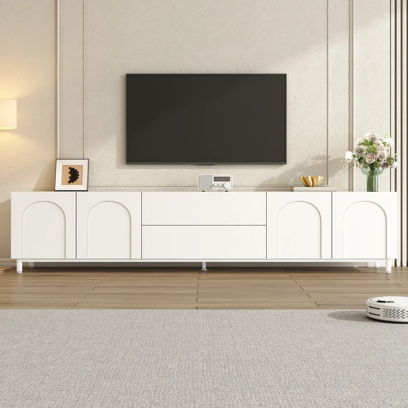 Meuble TV blanc à motif arc avec 4 portes et 2 tiroirs MODERNCREDENZASET