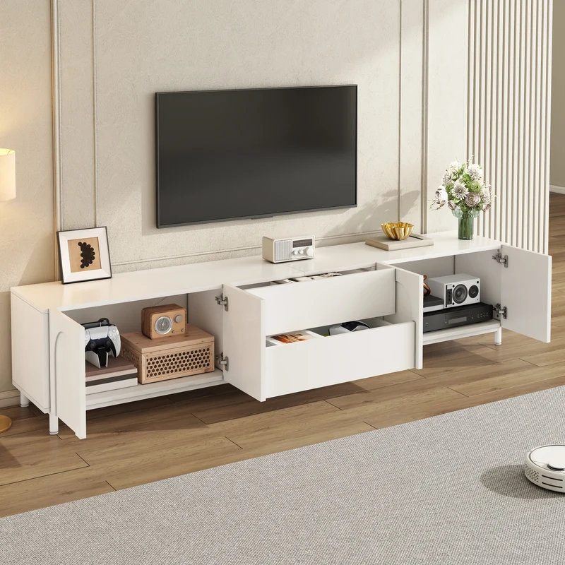 Meuble TV blanc à motif arc avec 4 portes et 2 tiroirs MODERNCREDENZASET