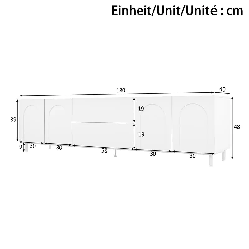 Meuble TV blanc à motif arc avec 4 portes et 2 tiroirs MODERNCREDENZASET