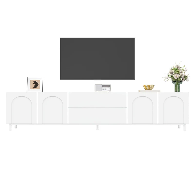 Meuble TV blanc à motif arc avec 4 portes et 2 tiroirs MODERNCREDENZASET