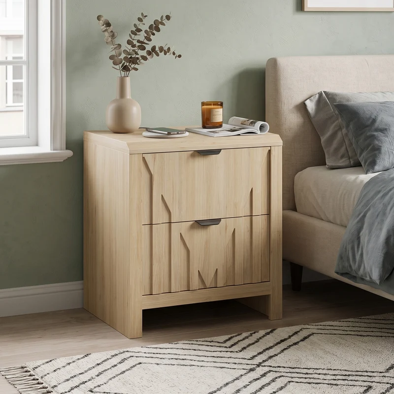 Table de chevet effet chêne 2 tiroirs 48x40x55,5cm, 1 pièce MODERNCONTAINERHOME