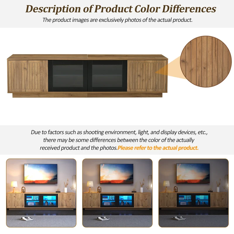 Meuble TV effet bois naturel & noir et vitrine avec LED 4 portes MODERNSTOOLHOME