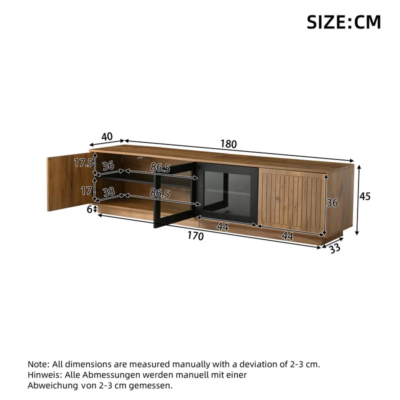 Meuble TV effet bois naturel & noir et vitrine avec LED 4 portes MODERNSTOOLHOME