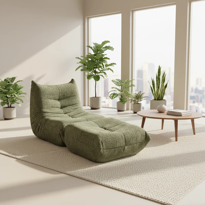 Fauteuil convertible chenille vert avec repose-pieds sans accoudoirs VERTEXKAELISYNOR