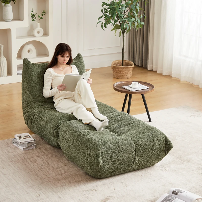 Fauteuil convertible chenille vert avec repose-pieds sans accoudoirs VERTEXKAELISYNOR
