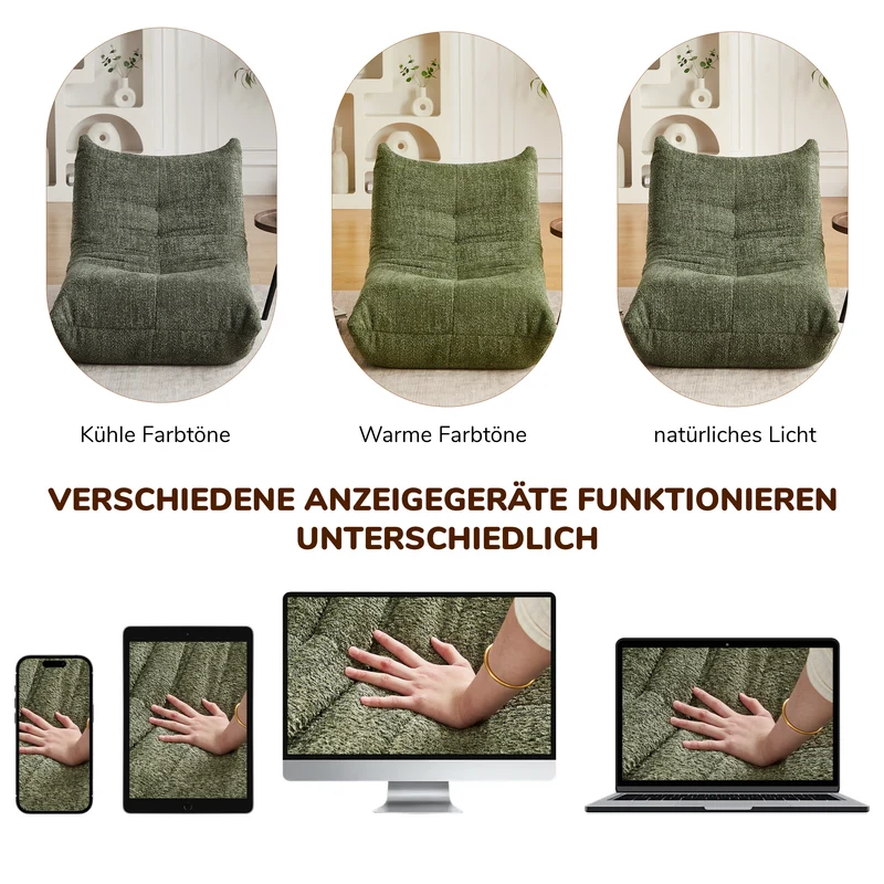 Fauteuil convertible chenille vert avec repose-pieds sans accoudoirs VERTEXKAELISYNOR