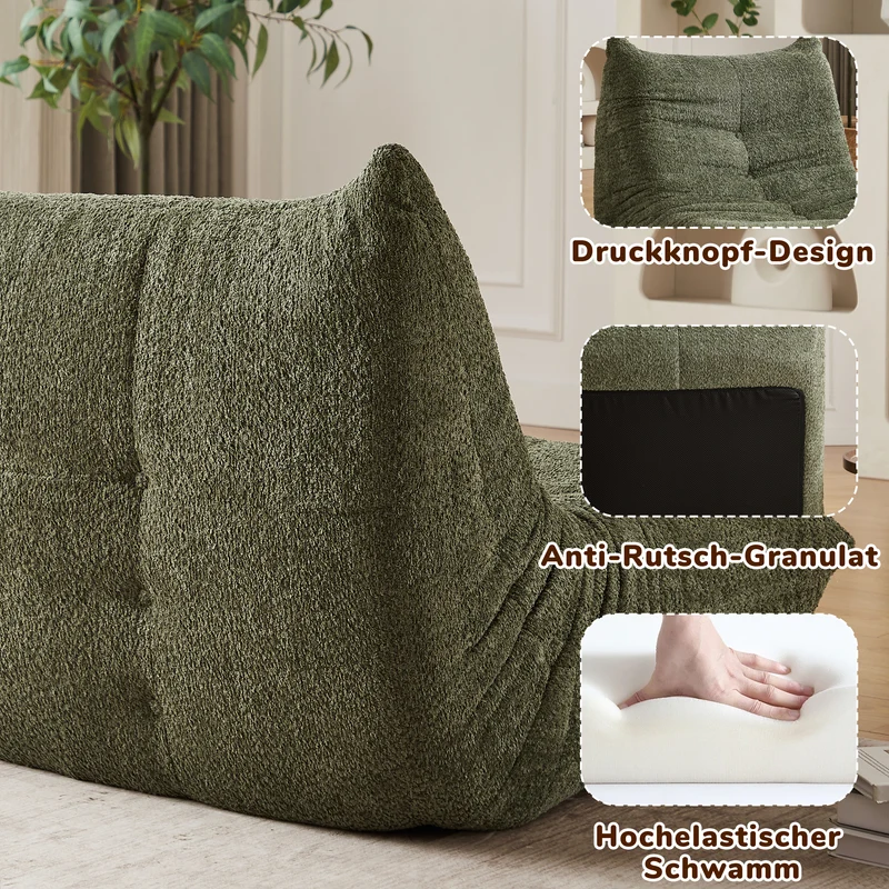 Fauteuil convertible chenille vert avec repose-pieds sans accoudoirs VERTEXKAELISYNOR