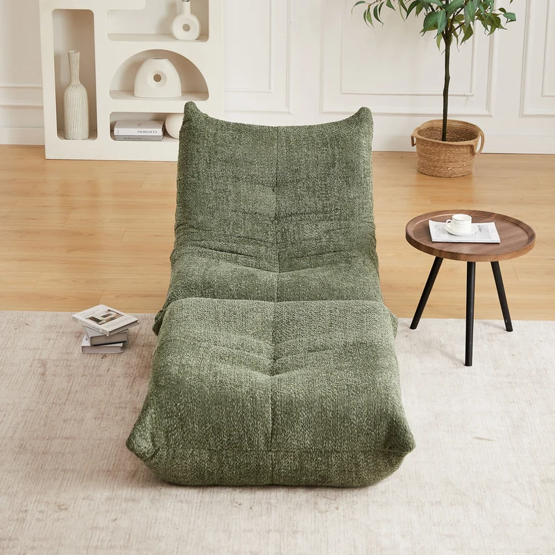 Fauteuil convertible chenille vert avec repose-pieds sans accoudoirs VERTEXKAELISYNOR