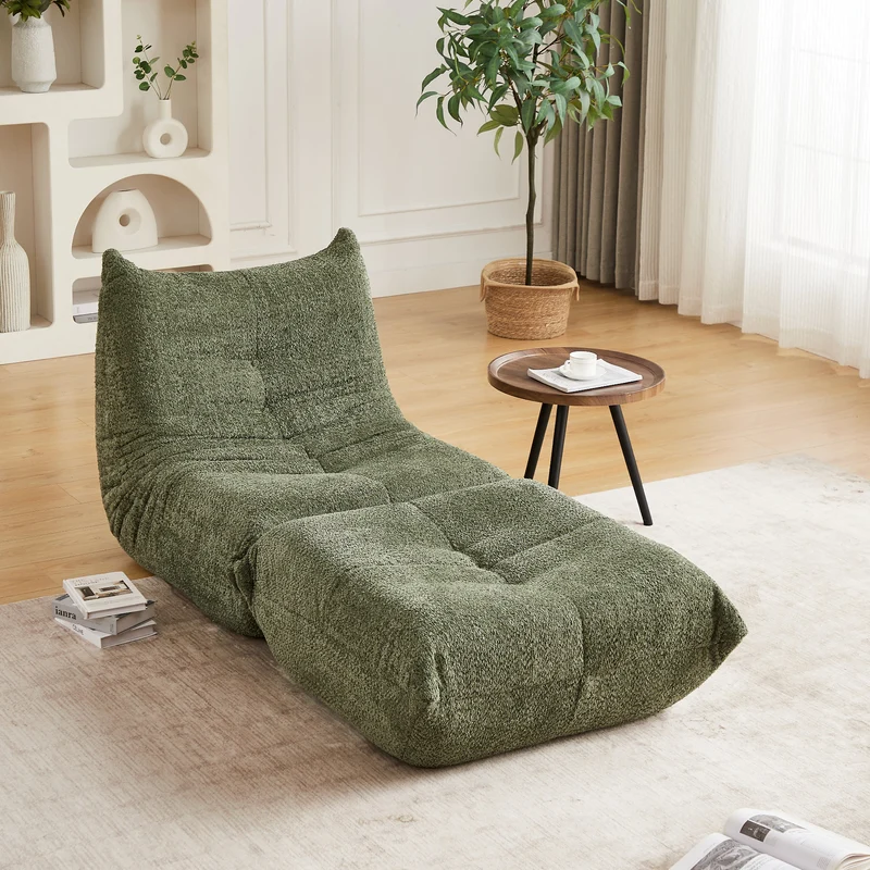 Fauteuil convertible chenille vert avec repose-pieds sans accoudoirs VERTEXKAELISYNOR
