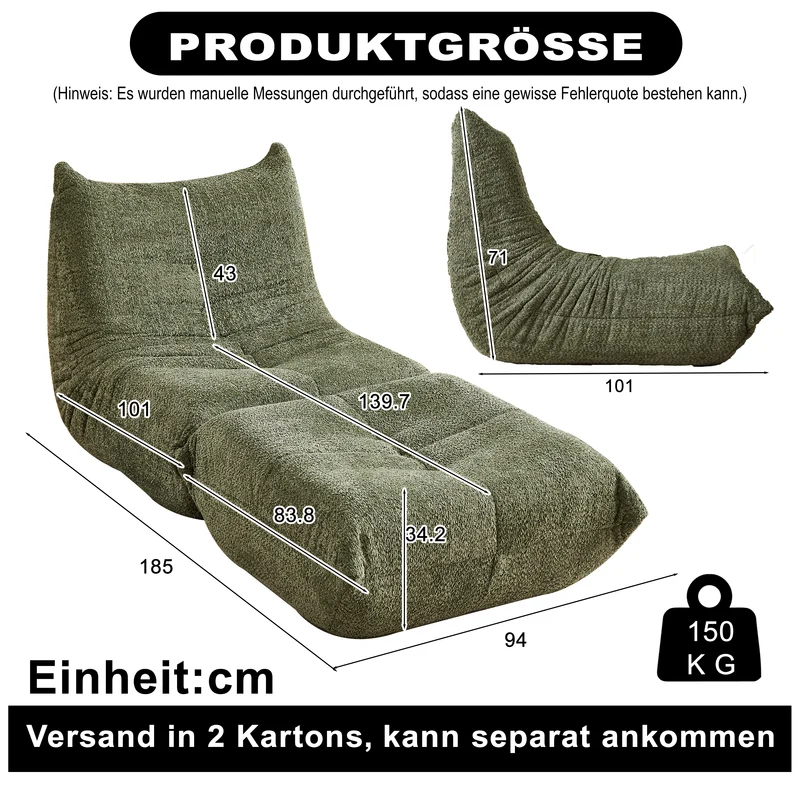 Fauteuil convertible chenille vert avec repose-pieds sans accoudoirs VERTEXKAELISYNOR