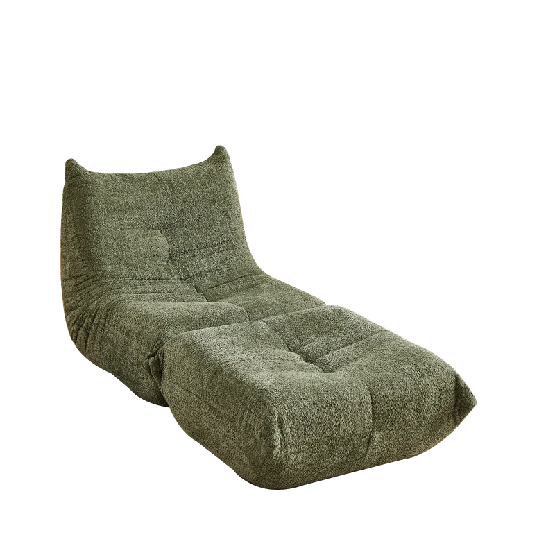 Fauteuil convertible chenille vert avec repose-pieds sans accoudoirs VERTEXKAELISYNOR