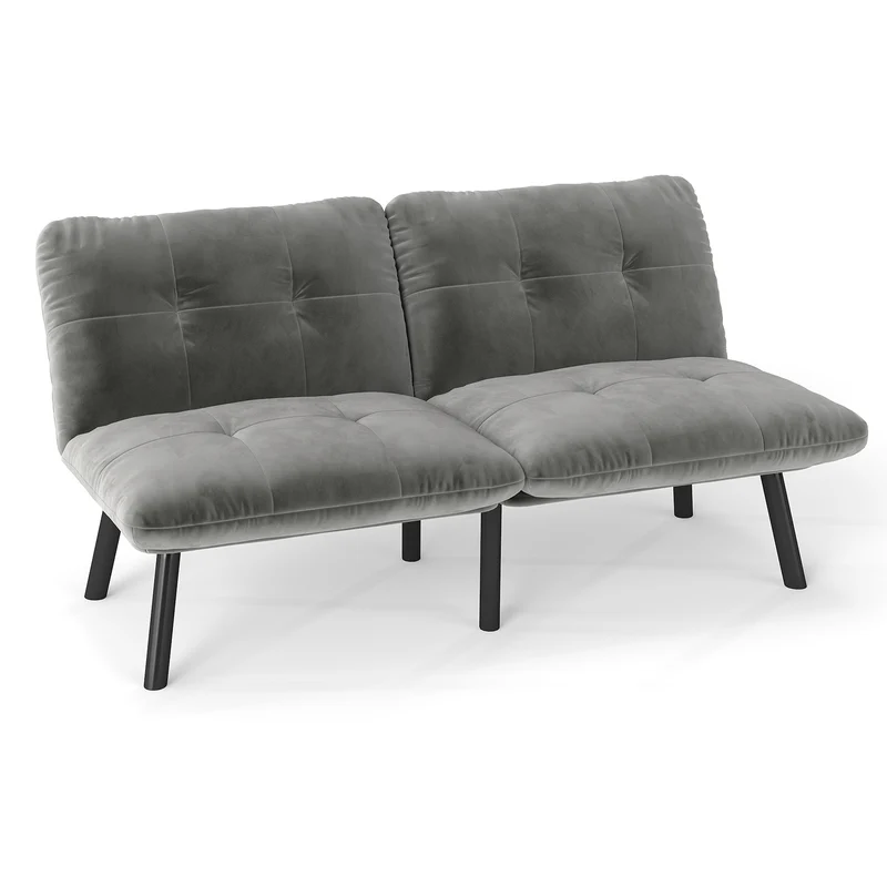 Canapé lit banquette convertible futon CLIC-CLAC en tissu velours gris MOMENTUMKRON