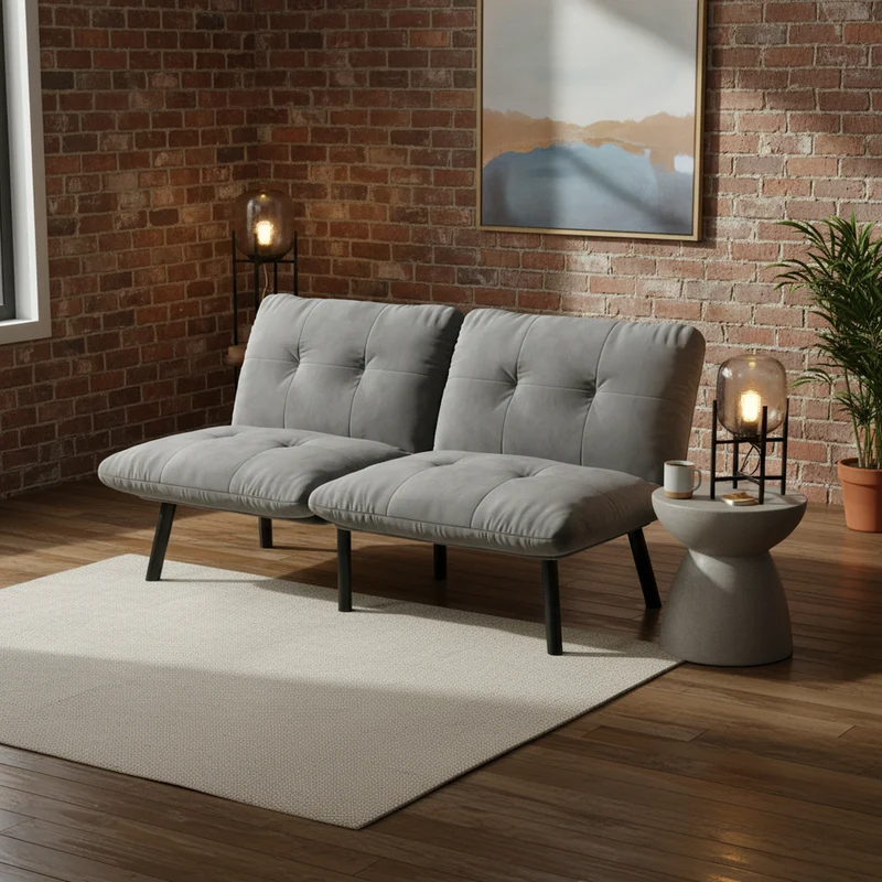 Canapé lit banquette convertible futon CLIC-CLAC en tissu velours gris MOMENTUMKRON