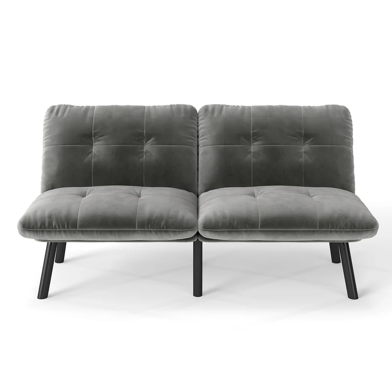 Canapé lit banquette convertible futon CLIC-CLAC en tissu velours gris MOMENTUMKRON