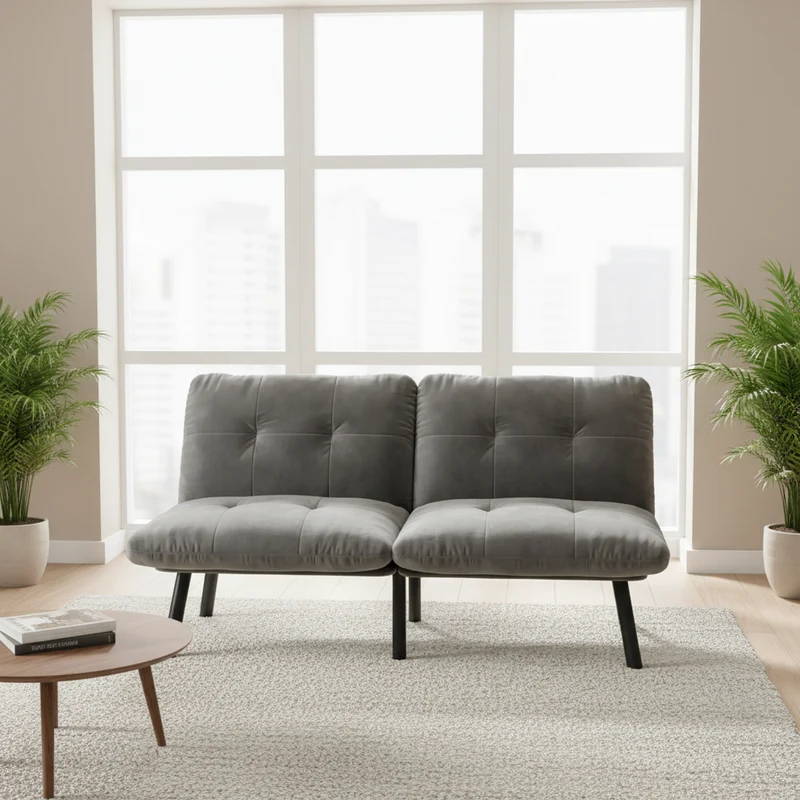 Canapé lit banquette convertible futon CLIC-CLAC en tissu velours gris MOMENTUMKRON