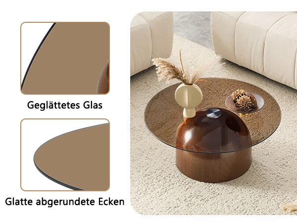 Table basse ronde Ø70cm verre trempé teinté & pied noyer MINIMALISTFLOORHOME
