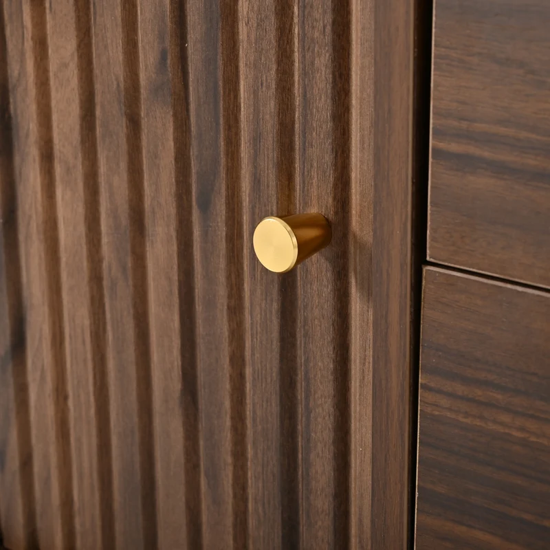 Meuble TV ovale effet noyer, avec portes coulissantes et 2 tiroirs 180x40x58cm MODERNCORNERSET