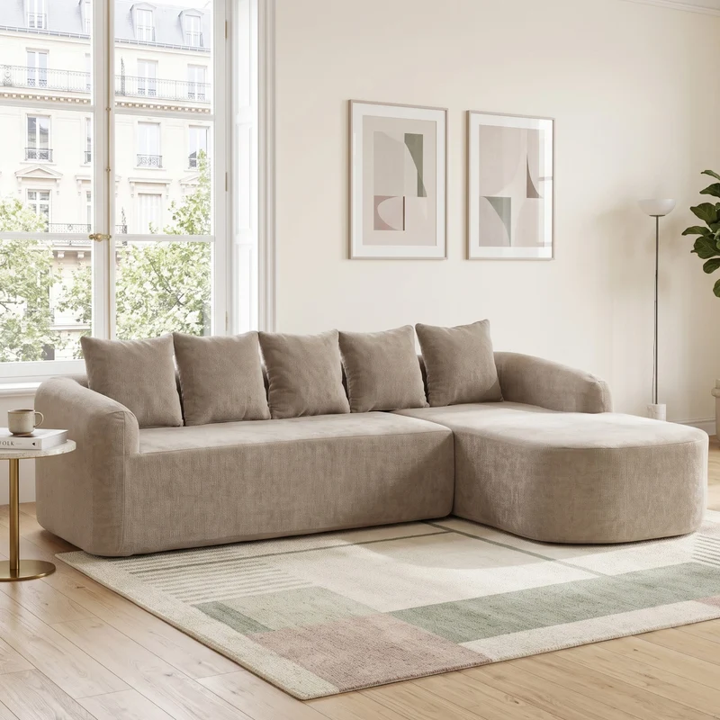 Canapé d'angle 3-4 places modulable en tissu chenille gris sans montage MODERNFLOORART