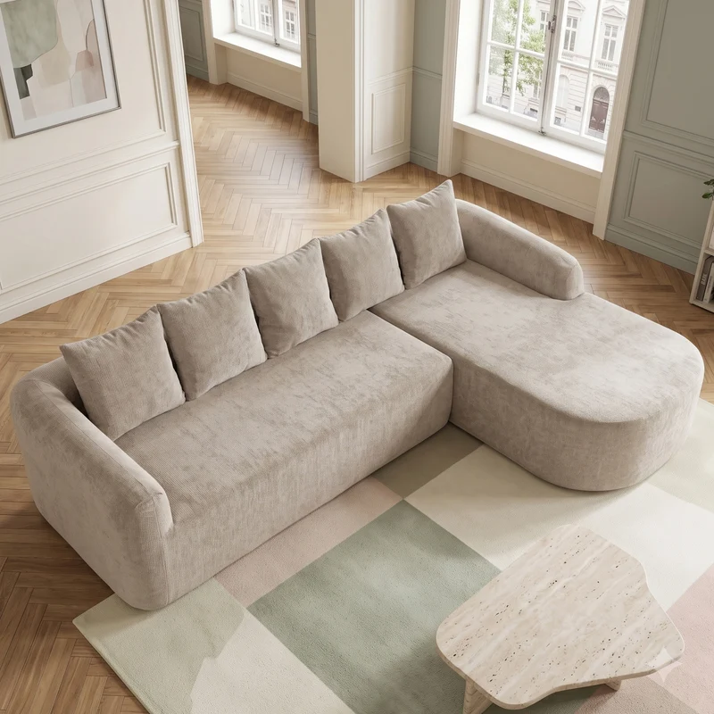 Canapé d'angle 3-4 places modulable en tissu chenille gris sans montage MODERNFLOORART