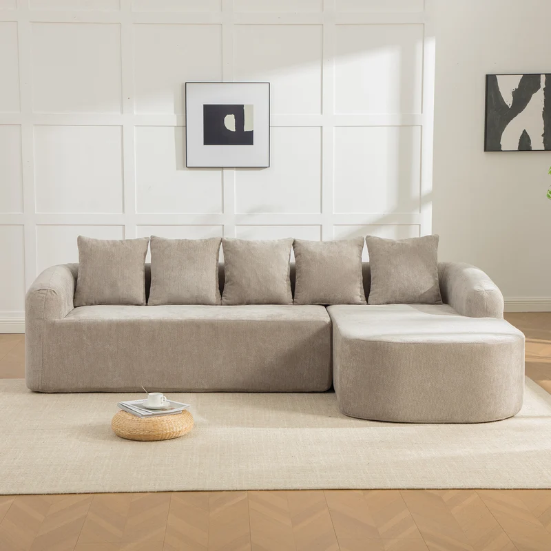 Canapé d'angle 3-4 places modulable en tissu chenille gris sans montage MODERNFLOORART