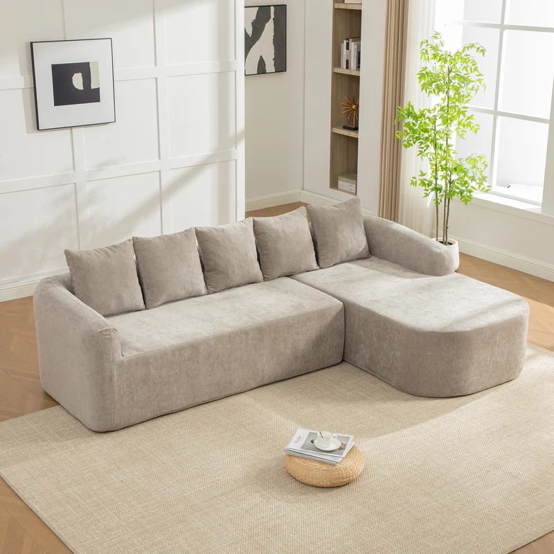 Canapé d'angle 3-4 places modulable en tissu chenille gris sans montage MODERNFLOORART