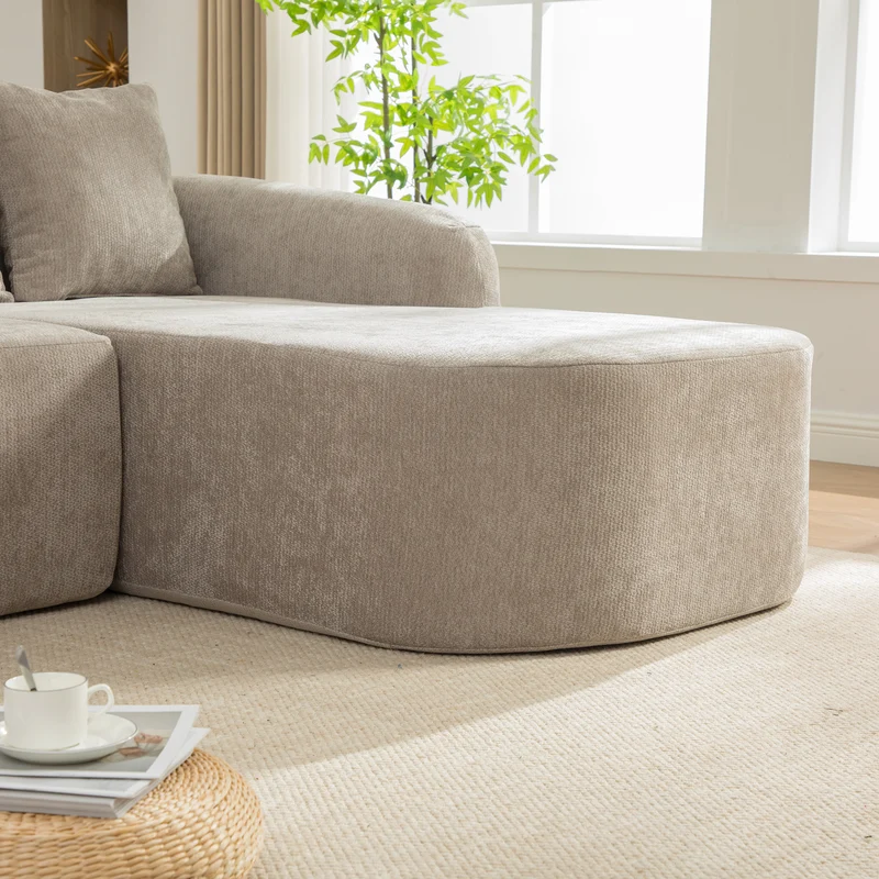 Canapé d'angle 3-4 places modulable en tissu chenille gris sans montage MODERNFLOORART