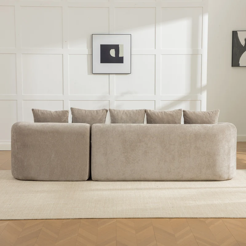 Canapé d'angle 3-4 places modulable en tissu chenille gris sans montage MODERNFLOORART