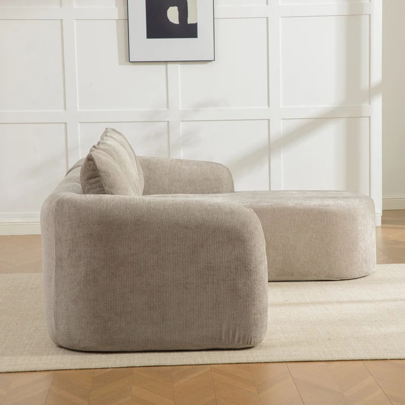 Canapé d'angle 3-4 places modulable en tissu chenille gris sans montage MODERNFLOORART
