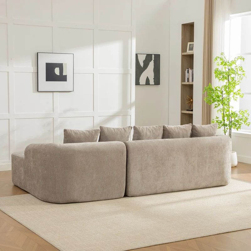 Canapé d'angle 3-4 places modulable en tissu chenille gris sans montage MODERNFLOORART