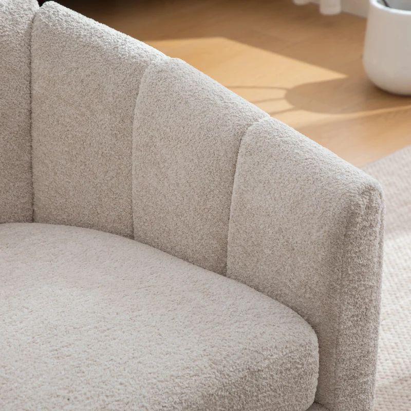 Fauteuil pivotant 360° en chenille beige, design citrouille, pied métal MODERNPANELHOME