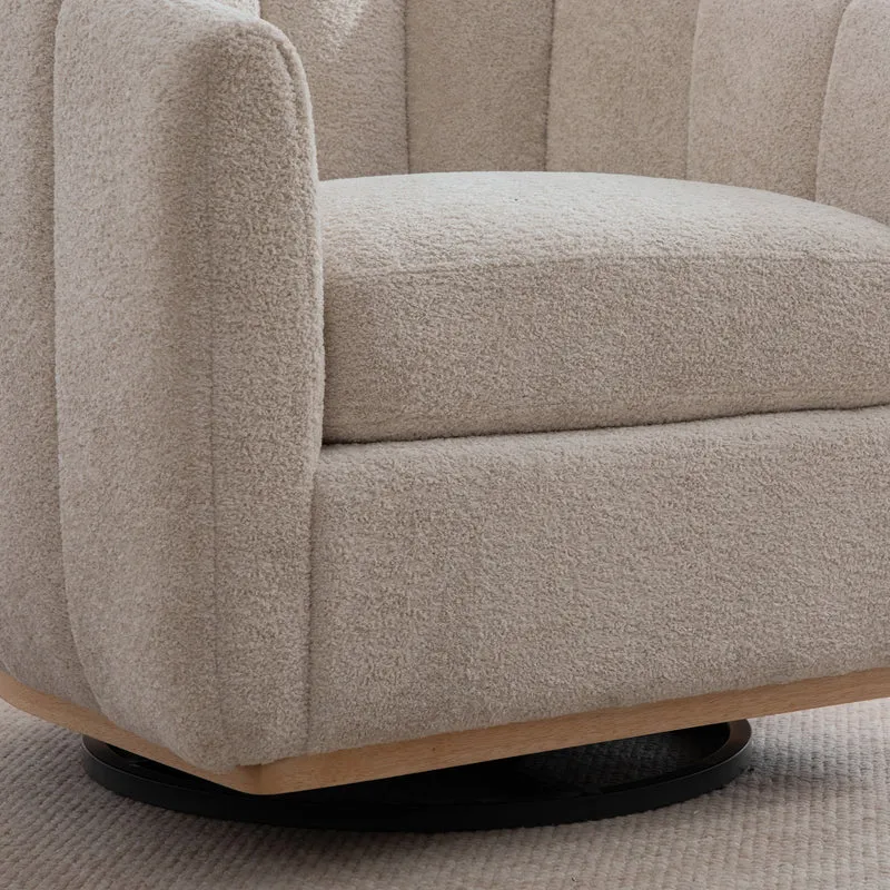 Fauteuil pivotant 360° en chenille beige, design citrouille, pied métal MODERNPANELHOME