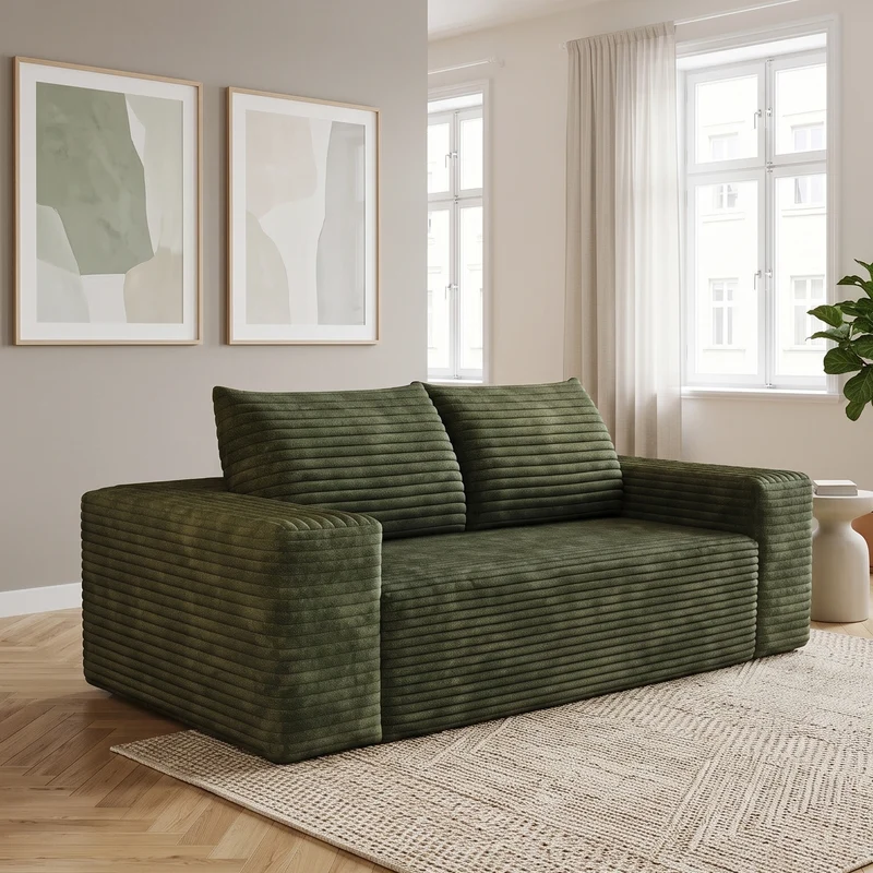 Canapé 2 places Loveseat en velours côtelé vert sans montage 180x90x83cm MODERNCURTAINHOME