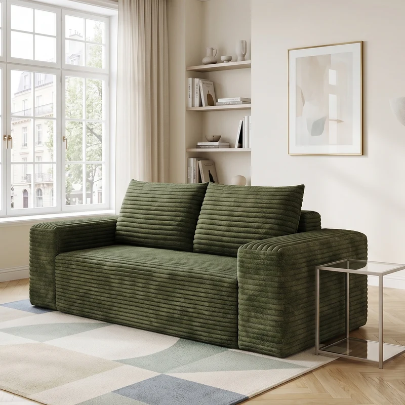 Canapé 2 places Loveseat en velours côtelé vert sans montage 180x90x83cm MODERNCURTAINHOME