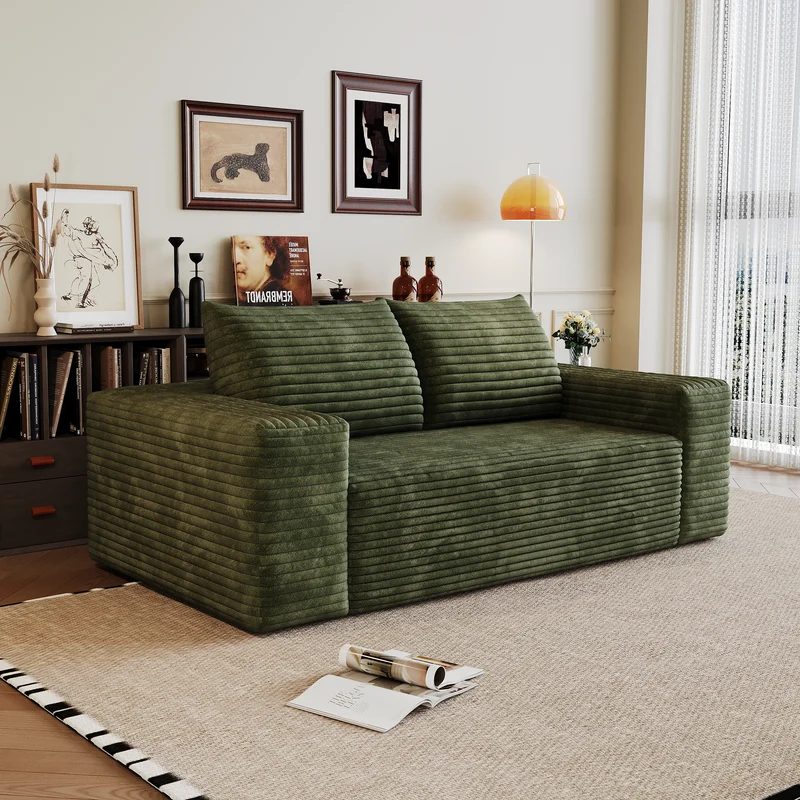 Canapé 2 places Loveseat en velours côtelé vert sans montage 180x90x83cm MODERNCURTAINHOME