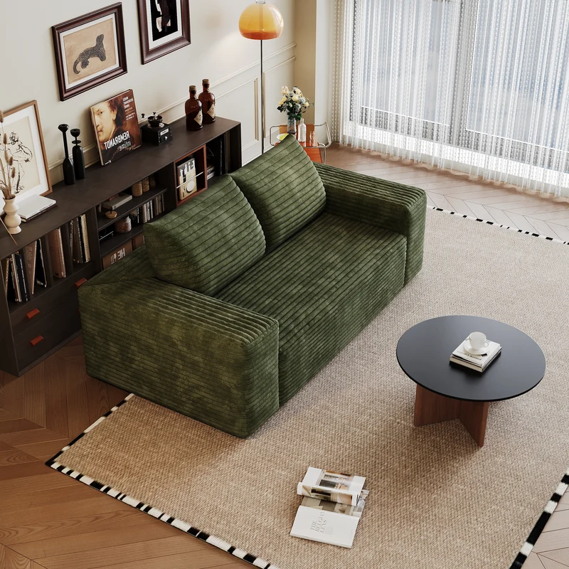 Canapé 2 places Loveseat en velours côtelé vert sans montage 180x90x83cm MODERNCURTAINHOME