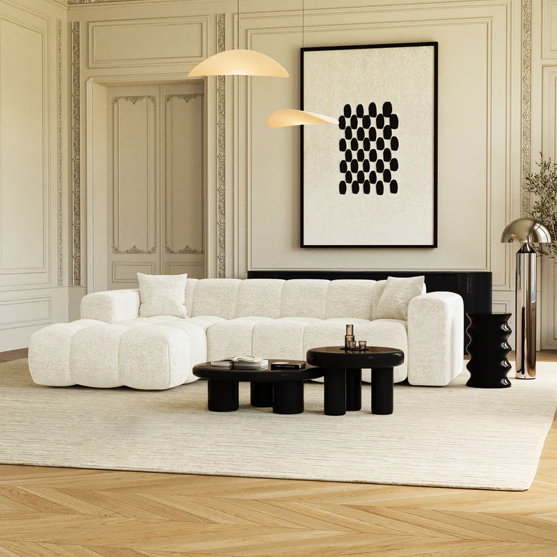Canapé angle gauche COVA tissu bouclette