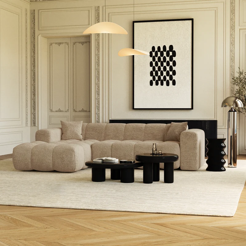 Canapé angle gauche COVA tissu bouclette