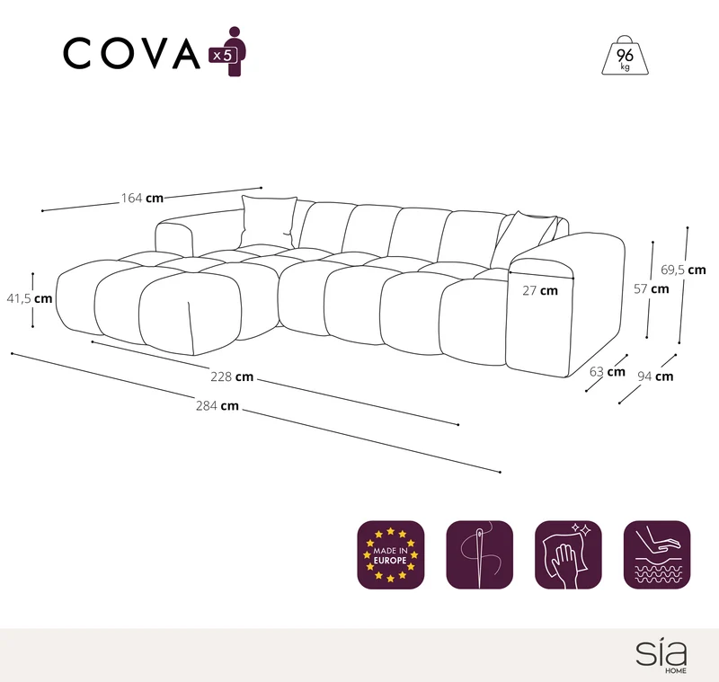 Canapé angle gauche COVA tissu bouclette
