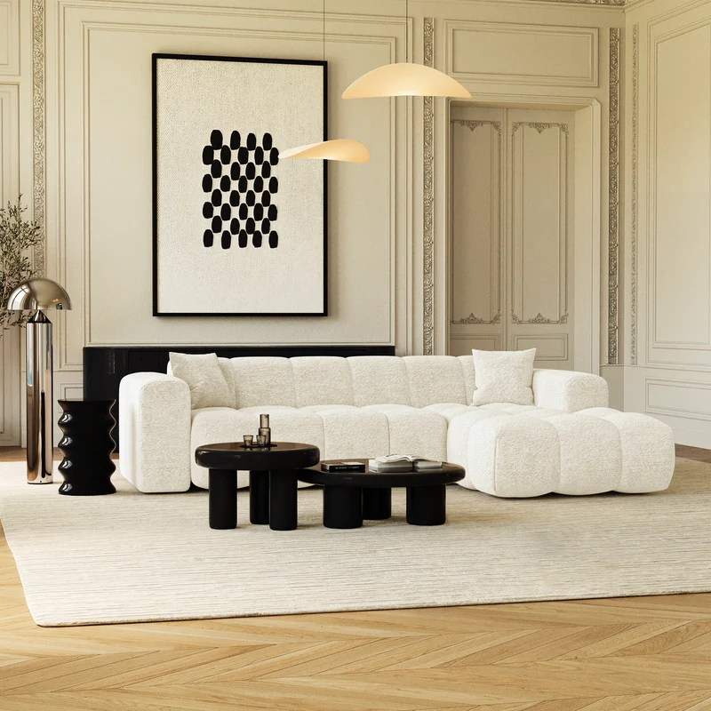 Canapé angle droit COVA tissu bouclette