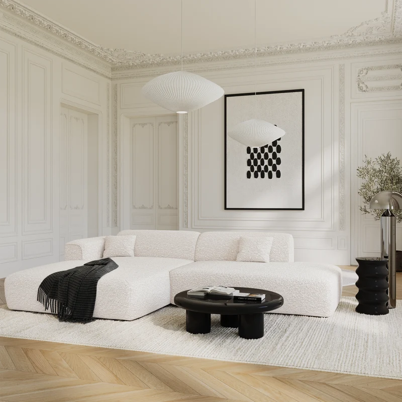 Canapé angle gauche ouvert NOVA tissu bouclette