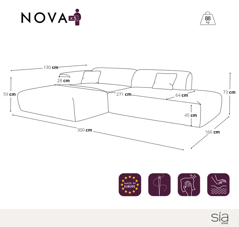 Canapé angle gauche ouvert NOVA tissu bouclette