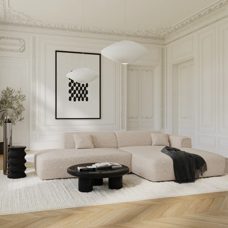 Canapé angle droit ouvert NOVA tissu bouclette