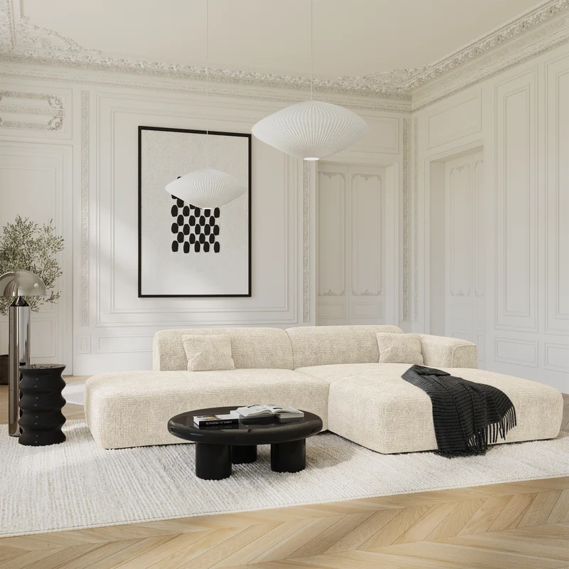Canapé angle droit ouvert NOVA velours à motifs