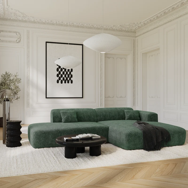 Canapé angle droit ouvert NOVA velours à motifs