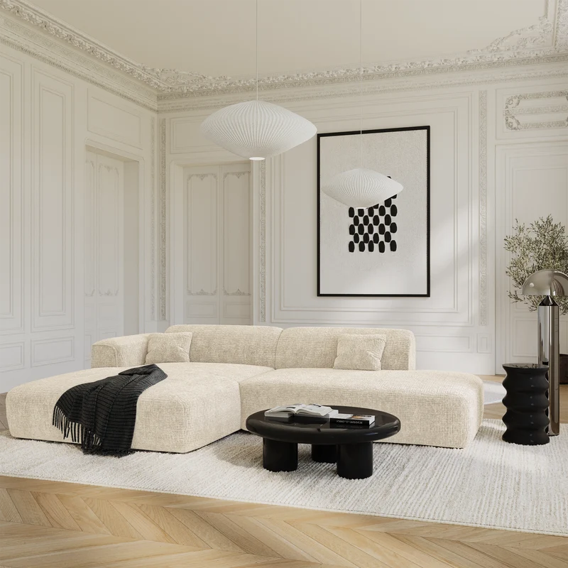 Canapé angle gauche ouvert NOVA velours à motifs