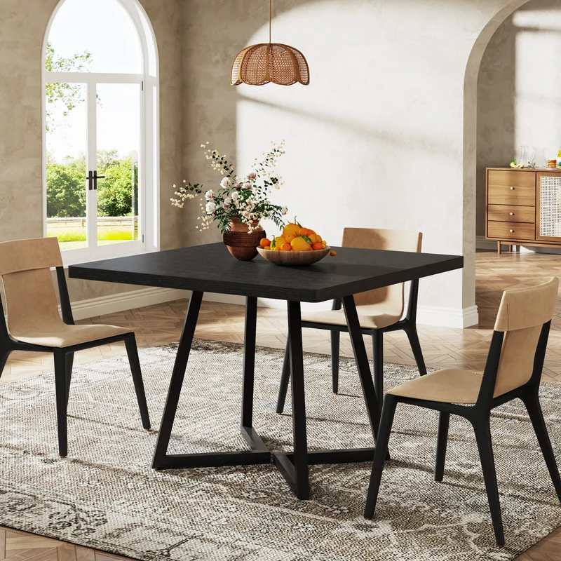 Table de salle à manger Astrid — bois, métal, style industriel, carrée