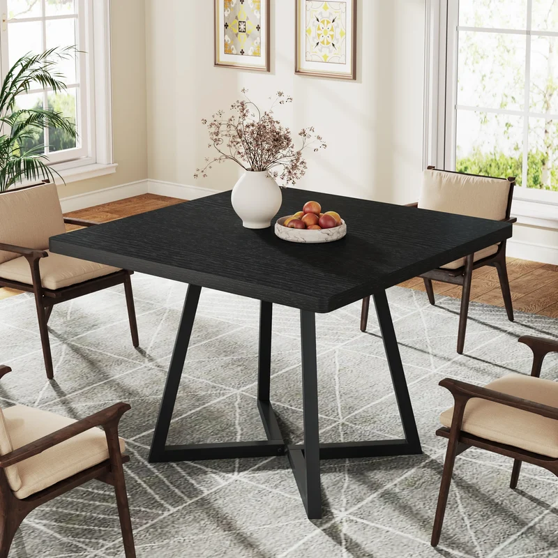 Table de salle à manger Astrid — bois, métal, style industriel, carrée